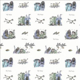 Kasmir Fabric Twits Roly Poly Blue 1445 100% Cotton TURKEY Not Tested H: 13 4/8 inches, V: 25 2/8 inches 55 - My Fabric Connection - Kasmir