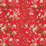 G P & J Baker Fabric Peony & Blossom Red/Moss PERANDOR COLLECTION LINEN - 100% United Kingdom LIGHT Horizontal: 26.989 and Vertical: 31.52 53.978 - My Fabric Connection -