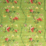 G P & J Baker Fabric Peony & Blossom Apple Green/Brick PERANDOR COLLECTION LINEN - 100% United Kingdom LIGHT Horizontal: 26.989 and Vertical: 31.52 53.978 - My Fabric Connection -