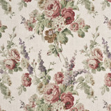 Mulberry Fabric Vintage Floral Rose/Green COUNTRY WEEKEND LINEN - 100% Thailand - Horizontal: 27.186 and Vertical: 26.398 52.796 - My Fabric Connection -