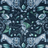 Clarke And Clarke Fabric Extinct Navy ANIMALIA BY EMMA J SHIPLEY FOR C&C COTTON - 100% United Kingdom HEAVY Horizontal: 27.17 and Vertical: 22.24 54 - My Fabric Connection -
