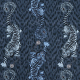 Clarke And Clarke Fabric Tigris Navy ANIMALIA BY EMMA J SHIPLEY FOR C&C COTTON - 100% United Kingdom HEAVY Horizontal: 18.11 and Vertical: 21.85 54 - My Fabric Connection -