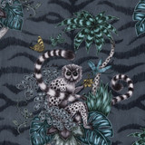 Clarke And Clarke Fabric Lemur Velvet Navy ANIMALIA BY EMMA J SHIPLEY FOR C&C POLYESTER - 100% Spain HEAVY Horizontal: 18.11 and Vertical: 21.65 54 - My Fabric Connection -