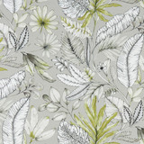 Clarke And Clarke Fabric Tropicana Smoke CLARKE & CLARKE PALMERO COTTON - 100% Spain MEDIUM Horizontal: 18 and Vertical: 22.125 54 - My Fabric Connection -