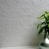 Brewster Charles White Paintable Supaglypta Wallpaper Anaglypta XII Covers about 55 square feet Great Britain Unpasted 10.4-in repeat, straight match 20-in by 33-ft long roll - My Fabric Connection -