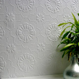Brewster Alexander White Paintable Supaglypta Wallpaper Anaglypta XII Covers about 55 square feet Great Britain Unpasted 7-in repeat, straight match 20-in by 33-ft long roll - My Fabric Connection -