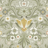 A-Street Prints Ostanskar Green Retro Floral Wallpaper Annelie Covers about 57.5 square feet Sweden Unpasted 20.9-in repeat, half drop match 20.9-in by 33-ft long roll - My Fabric Connection - A-Street Prints Ostanskar Green Retro Floral Wallpaper Annelie Covers about 57.5 square feet Sweden Unpasted 20.9-in repeat, half drop match 20.9-in by 33-ft long roll - My Fabric Connection -