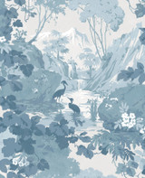 Brewster Eden Blue Crane Lagoon Wallpaper Archive Collection Covers about 56.4 square feet Great Britain Unpasted 25.2-in repeat, drop match 20.5-in by 33-ft long roll - My Fabric Connection -