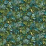 Advantage Luana Blue Tropical Forest Wallpaper Bali Covers about 57.8 square feet Germany Unpasted 20.8-in repeat, drop match 21-in by 33-ft long roll - My Fabric Connection -