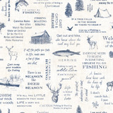 Chesapeake North Navy Camping Quotes Wallpaper Birch & Sparrow Covers about 56.4 square feet United States Prepasted 20.5-in repeat, drop match 20.5-in by 33-ft long roll - My Fabric Connection -