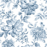 Brewster Gabriela Blue Floral Wallpaper Brewster Essentials Covers about 56.4 square feet Great Britain Unpasted 20.9-in repeat, drop match 20.5-in by 33-ft long roll - My Fabric Connection - Brewster Gabriela Blue Floral Wallpaper Brewster Essentials Covers about 56.4 square feet Great Britain Unpasted 20.9-in repeat, drop match 20.5-in by 33-ft long roll - My Fabric Connection -