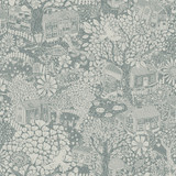 A-Street Prints Bygga Bo Blue Woodland Village Wallpaper Briony Covers about 57.5 square feet Sweden Unpasted 20.9-in repeat, half drop match 20.9-in by 33-ft long roll - My Fabric Connection -
