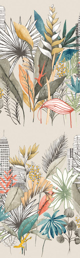 ohpopsi Sierra Neutral Urban Tropic Wallpaper Concept Covers about 54.2 square feet Great Britain Unpasted 63-in repeat, half drop match 19.7-in by 33-ft long roll - My Fabric Connection -