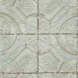 Chesapeake Susanna Teal Vintage Tin Tile Wallpaper Farmhouse Covers about 56.4 square feet United States Prepasted 20.9-in repeat, straight match 20.5-in by 33-ft long roll - My Fabric Connection -
