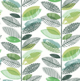 Brewster Nyssa Green Leaves Wallpaper Fresh Start Kitchen & Bath Covers about 56.4 square feet Great Britain Unpasted 20.9-in repeat, straight match 20.5-in by 33-ft long roll - My Fabric Connection -