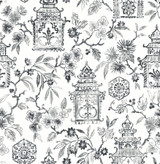 A-Street Prints Helaine Charcoal Pagoda Wallpaper Happy Covers about 56.4 square feet Great Britain Unpasted 20.9-in repeat, straight match 20.5-in by 33-ft long roll - My Fabric Connection - A-Street Prints Helaine Charcoal Pagoda Wallpaper Happy Covers about 56.4 square feet Great Britain Unpasted 20.9-in repeat, straight match 20.5-in by 33-ft long roll - My Fabric Connection -