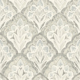 Chesapeake Mimir Grey Quilted Damask Wallpaper Kinfolk Covers about 56.4 square feet United States Prepasted 20.5-in repeat, straight match 20.5-in by 33-ft long roll - My Fabric Connection -