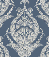 A-Street Prints Arlie Indigo Botanical Damask Wallpaper Middleton Covers about 56.4 square feet Great Britain Unpasted 24-in repeat, straight match 20.5-in by 33-ft long roll - My Fabric Connection -