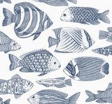 A-Street Prints Wailea Indigo Tropical School Wallpaper Newport Covers about 60.8 square feet United States Unpasted 25.2-in repeat, half drop match 27-in by 27-ft long roll - My Fabric Connection -