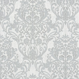 Advantage Anders Silver Damask Wallpaper Passport Covers about 57.5 square feet Germany Unpasted 25.2-in repeat, straight match 20.9-in by 33-ft long roll - My Fabric Connection - Advantage Anders Silver Damask Wallpaper Passport Covers about 57.5 square feet Germany Unpasted 25.2-in repeat, straight match 20.9-in by 33-ft long roll - My Fabric Connection -