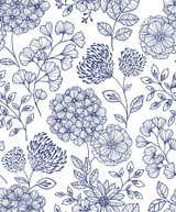 A-Street Prints Ada Blue Floral Wallpaper Scott Living II Covers about 56.4 square feet Great Britain Unpasted 25.2-in repeat, straight match 20.5-in by 33-ft long roll - My Fabric Connection -