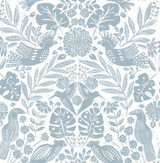 A-Street Prints Nestle Blue Bird Block Print Wallpaper Terrace Covers about 56.4 square feet Great Britain Unpasted 20.86-in repeat, straight match 20.5-in by 33-ft long roll - My Fabric Connection -