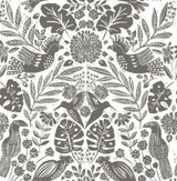 A-Street Prints Nestle Charcoal Bird Block Print Wallpaper Terrace Covers about 56.4 square feet Great Britain Unpasted 20.86-in repeat, straight match 20.5-in by 33-ft long roll - My Fabric Connection -
