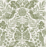 A-Street Prints Nestle Green Bird Block Print Wallpaper Terrace Covers about 56.4 square feet Great Britain Unpasted 20.86-in repeat, straight match 20.5-in by 33-ft long roll - My Fabric Connection -