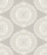 Chesapeake Bolinas Grey Medallion Wallpaper The Vineyard Covers about 56.4 square feet United States Prepasted 24-in repeat, straight match 20.5-in by 33-ft long roll - My Fabric Connection -