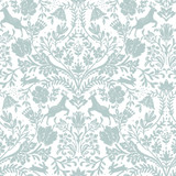 Chesapeake Forest Dance Aqua Damask Wallpaper Thoreau Covers about 56.4 square feet United States Prepasted 20.5-in repeat, straight match 20.5-in by 33-ft long roll - My Fabric Connection -
