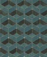 Advantage Muir Teal Geo Wallpaper Titanium Covers about 57.5 square feet Germany Unpasted 8.3-in repeat, straight match 20.9-in by 33-ft long roll - My Fabric Connection -