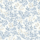 Chesapeake Senna Blue Budding Vines Wallpaper Wildflower Covers about 56.4 square feet United States Prepasted 20.5-in repeat, straight match 20.5-in by 33-ft long roll - My Fabric Connection -