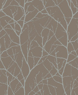 Antonina Vella Trees Silhouette Mocha & Silver Wallpaper Antonina Vella Modern Metals Second Edition Covers about 57.2 square feet China Unpasted 25.2-in repeat, straight match 20.8-in by 33-ft long roll - My Fabric Connection -