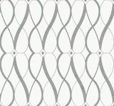 Antonina Vella Graceful Geo White & Silver Wallpaper Antonina Vella Modern Metals Second Edition Covers about 60.5 square feet China Unpasted 25.2-in repeat, straight match 27-in by 26.9-ft long roll - My Fabric Connection -