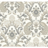 Ronald Redding Plume Dynasty White & Neutral Metallic Wallpaper Arts and Crafts Covers about 60.8 square feet Unpasted 25.25-in repeat, straight match 27-in by 27-ft long roll - My Fabric Connection -