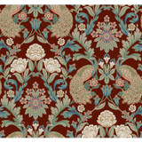 Ronald Redding Plume Dynasty Red Metallic Wallpaper Arts and Crafts Covers about 60.8 square feet Unpasted 25.25-in repeat, straight match 27-in by 27-ft long roll - My Fabric Connection -