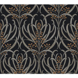 Ronald Redding Calluna Black & Gold Metallic Wallpaper Arts and Crafts Covers about 60.8 square feet Unpasted 24-in repeat, straight match 27-in by 27-ft long roll - My Fabric Connection -
