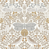 Ronald Redding Butterfly Garden White Wallpaper Arts and Crafts Covers about 56.4 square feet Unpasted 20.5-in repeat, straight match 20.5-in by 33-ft long roll - My Fabric Connection -