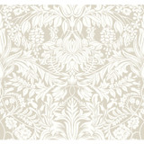 Ronald Redding Lockwood Damask Beige Wallpaper Arts and Crafts Covers about 60.8 square feet Unpasted 25.25-in repeat, straight match 27-in by 27-ft long roll - My Fabric Connection -