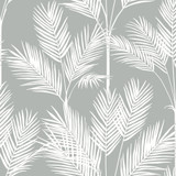 Inspired by Color King Palm Silhouette Grey Wallpaper Beige & Neutrals Covers about 56.4 square feet Prepasted 20.5-in repeat, drop match 20.5-in by 33-ft long roll - My Fabric Connection -
