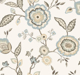 Inspired by Color Dahlia Blooms Off White & Blue Wallpaper Beige & Neutrals Covers about 60.8 square feet Prepasted 25.25-in repeat, drop match 27-in by 27-ft long roll - My Fabric Connection - Inspired by Color Dahlia Blooms Off White & Blue Wallpaper Beige & Neutrals Covers about 60.8 square feet Prepasted 25.25-in repeat, drop match 27-in by 27-ft long roll - My Fabric Connection -