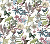 York Wallcoverings Butterfly House White & Fuchsia Wallpaper Blooms Covers about 60.8 square feet Unpasted 24-in repeat, straight match 27-in by 27-ft long roll - My Fabric Connection -