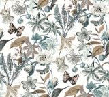 York Wallcoverings Butterfly House White & Blue Wallpaper Blooms Covers about 60.8 square feet Unpasted 24-in repeat, straight match 27-in by 27-ft long roll - My Fabric Connection - York Wallcoverings Butterfly House White & Blue Wallpaper Blooms Covers about 60.8 square feet Unpasted 24-in repeat, straight match 27-in by 27-ft long roll - My Fabric Connection -