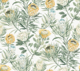York Wallcoverings Protea White & Yellow Wallpaper Blooms Covers about 60.8 square feet Unpasted 24-in repeat, straight match 27-in by 27-ft long roll - My Fabric Connection - York Wallcoverings Protea White & Yellow Wallpaper Blooms Covers about 60.8 square feet Unpasted 24-in repeat, straight match 27-in by 27-ft long roll - My Fabric Connection -