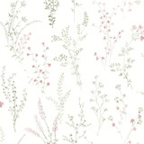 York Wallcoverings Wildflower Sprigs Pink & Green Wallpaper Earthy Tones Covers about 56.4 square feet Unpasted 20.5-in repeat, drop match 20.5-in by 33-ft long roll - My Fabric Connection -