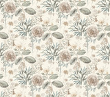 York Wallcoverings Midsummer Floral Beige & Green Wallpaper Earthy Tones Covers about 60.8 square feet Prepasted 24-in repeat, drop match 27-in by 27-ft long roll - My Fabric Connection -
