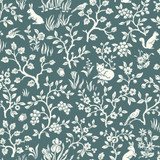 Magnolia Home Weekends Fox & Hare Teal Wallpaper Magnolia Home Vol. II Covers about 56.4 square feet Prepasted 20.5-in repeat, drop match 20.5-in by 33-ft long roll - My Fabric Connection -