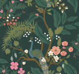 Rifle Paper Co. Peacock Emerald Wallpaper Rifle Paper Co. Covers about 60.8 square feet Unpasted 25.25-in repeat, drop match 27-in by 27-ft long roll - My Fabric Connection - Rifle Paper Co. Peacock Emerald Wallpaper Rifle Paper Co. Covers about 60.8 square feet Unpasted 25.25-in repeat, drop match 27-in by 27-ft long roll - My Fabric Connection -