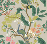 Rifle Paper Co. Peacock Linen Wallpaper Rifle Paper Co. Covers about 60.8 square feet Unpasted 25.25-in repeat, drop match 27-in by 27-ft long roll - My Fabric Connection -