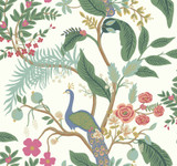 Rifle Paper Co. Peacock Periwinkle Wallpaper Rifle Paper Co. Covers about 60.8 square feet Unpasted 25.25-in repeat, drop match 27-in by 27-ft long roll - My Fabric Connection -